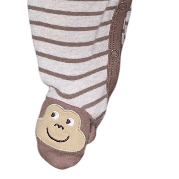 Carter’s Baby 6M Cotton Brown White Stripe Onesie Monkey Footsie - Picture 7 of 10